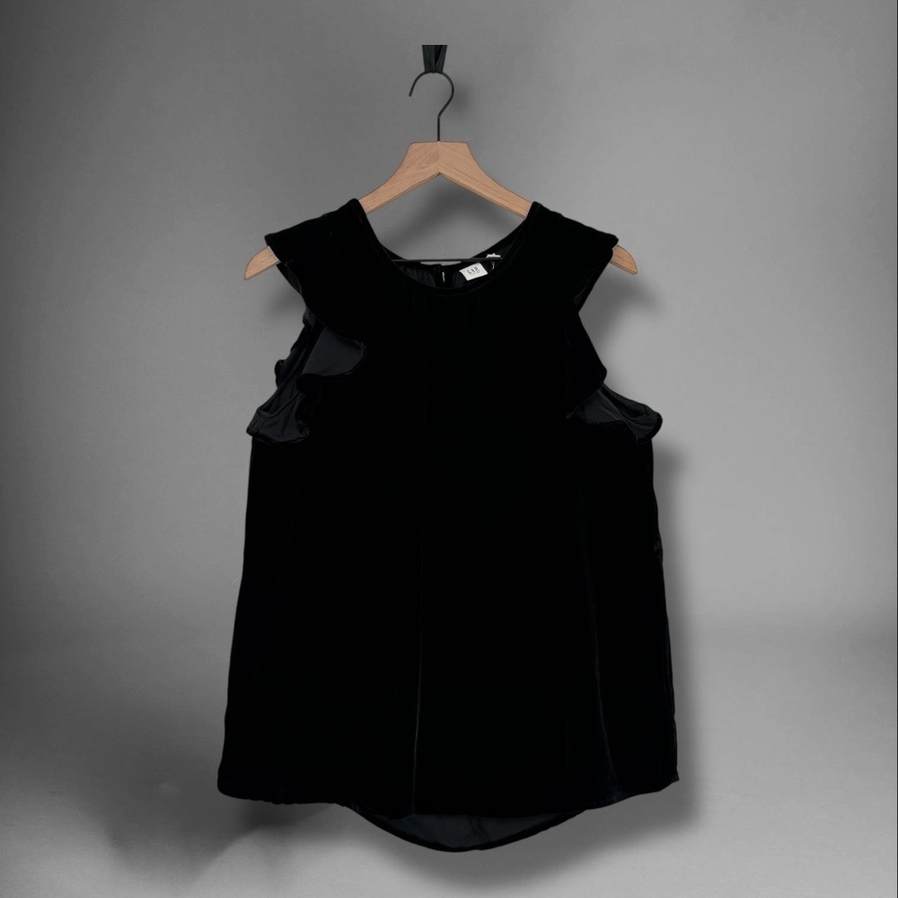 GAP Maternity Recycled Velvet Ruffle Sleeveless Top Black Size S